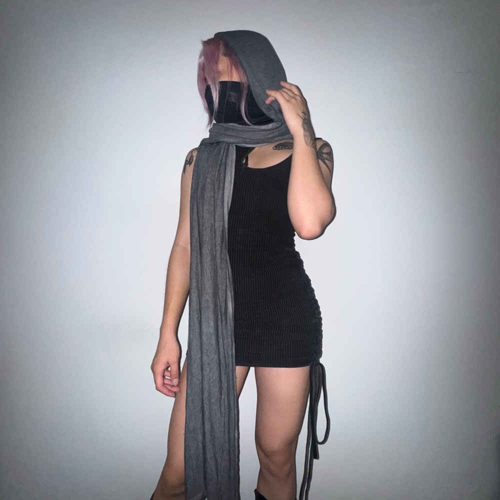 darker wavs gray hooded scarf